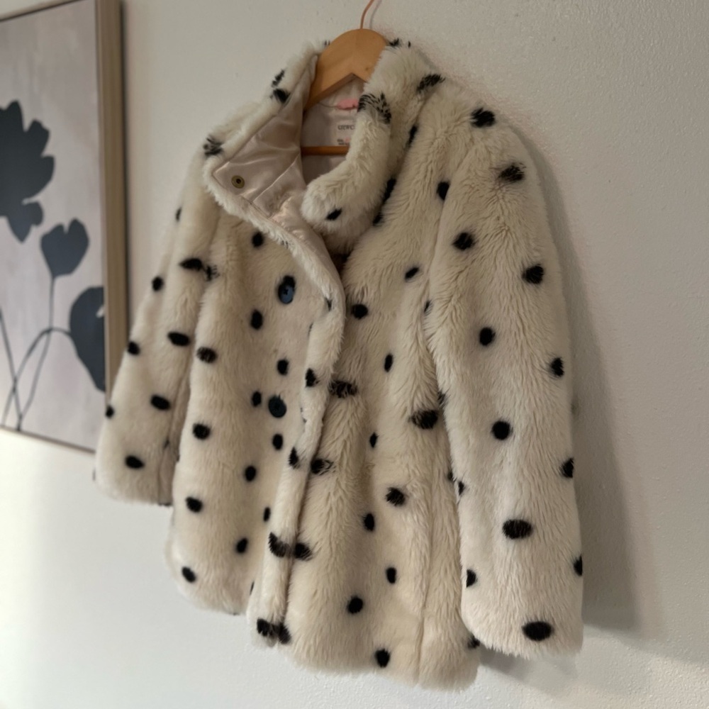 Crewcuts Cream Faux Fur Coat with Black Accents - Picture 3 of 4